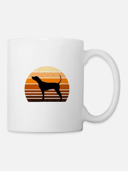 Schwarz und Braun Coonhound Hund Silhouette Retro Sonne - Tasse - Weiß