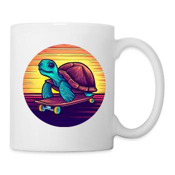 Turtle rides on a skateboard sunset - Mug - white - Right