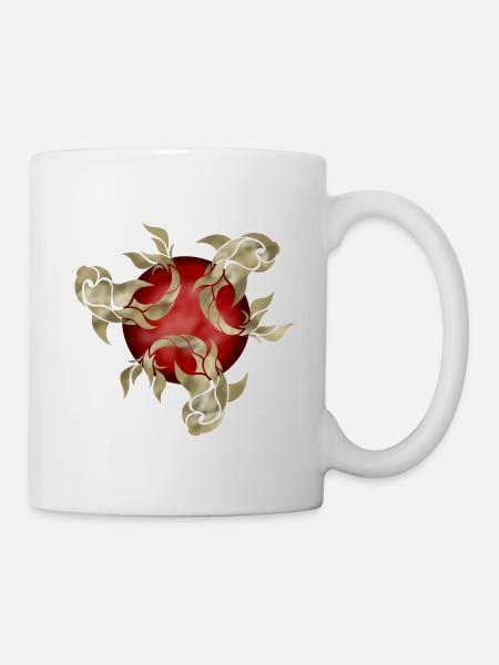 Trois poissons tribaux dorés sur une boule rouge - Mug blanc - blanc