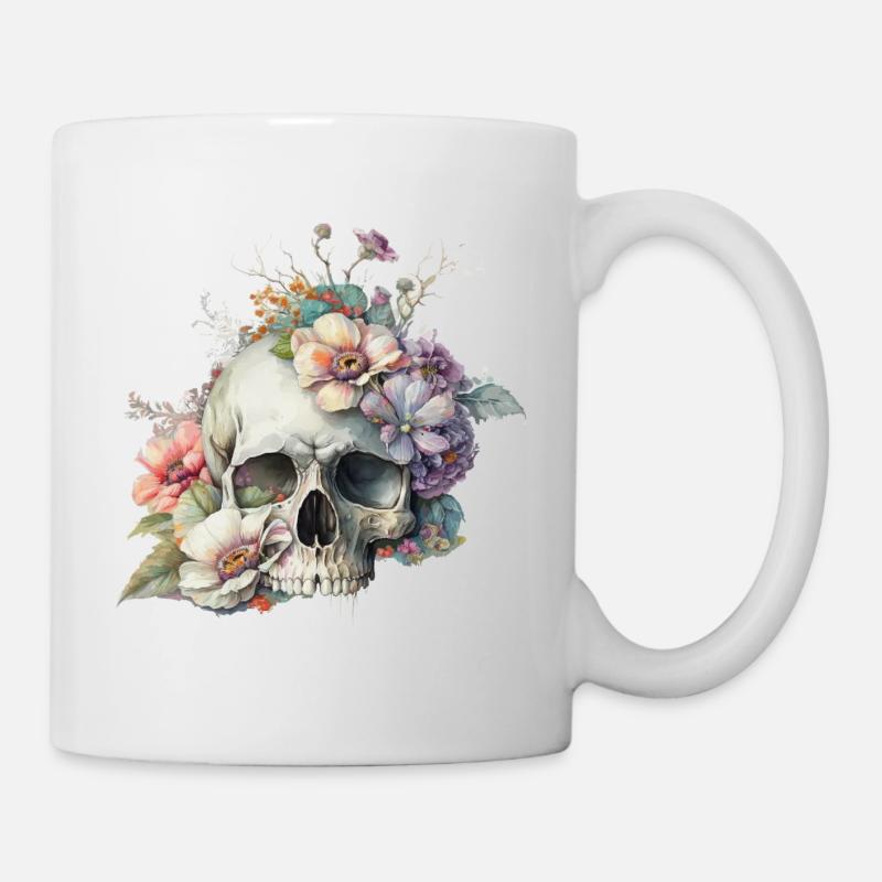 Crâne aux fleurs colorées - Mug blanc - blanc