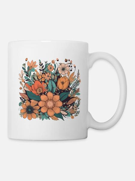Wunderschönes Boho Blumen Herbarium Bouquet - Tasse - Weiß