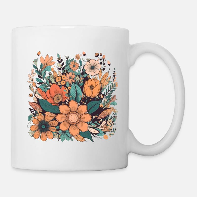 Wunderschönes Boho Blumen Herbarium Bouquet - Tasse - Weiß