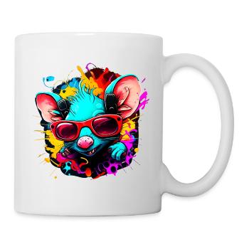 Style de dessin animé à la mode. Rat de fête cool - Mug blanc - blanc - Droite