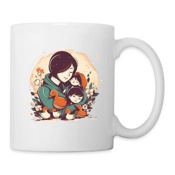 Wunderschönes Muttertagsdesign, Mama umarmt zwei - Tasse - Weiß - Rechts