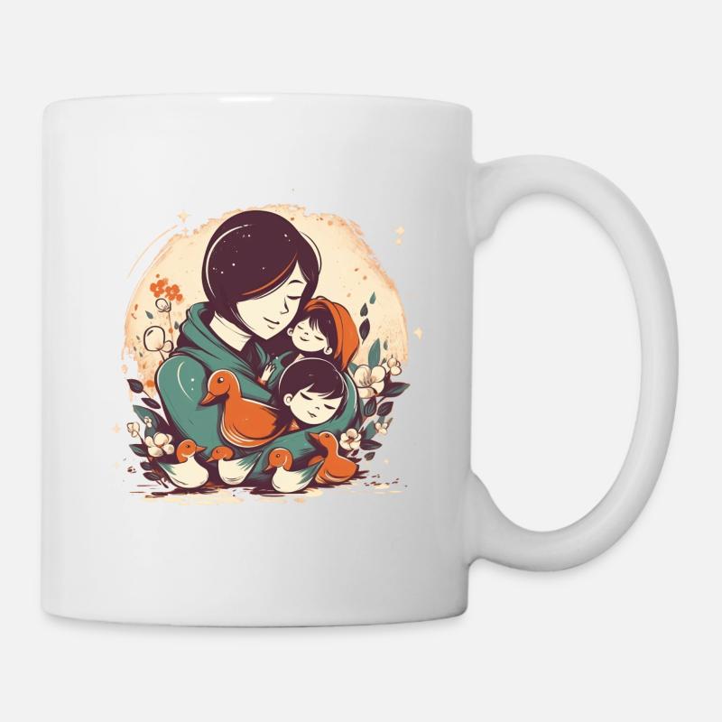 Wunderschönes Muttertagsdesign, Mama umarmt zwei - Tasse - Weiß