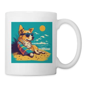 Dog wearing sunglasses on the beach 1 - Mug - white - Right