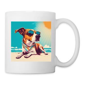 Dog with sunglasses on the beach 4 - Mug - white - Right