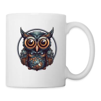 Dessin animé de style médiéval hibou, géométrique - Mug blanc - blanc - Droite