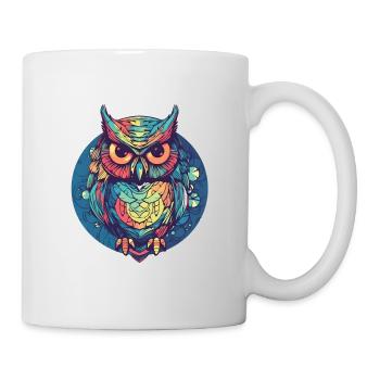 Owl as a knight in a circle, colorful, boho, comic - Mug - white - Right