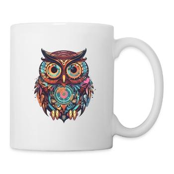Hibou mignon avec horlogerie, style comique, géométrique - Mug blanc - blanc - Droite