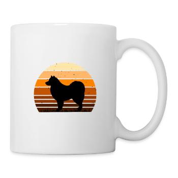Finnischer Lapphund Hund Liebhaber Silhouette Retro Sonnenuntergang - Tasse - Weiß - Rechts
