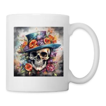 TÊTE DE MORT AU CHAPEAU FLEURI - Mug blanc - blanc - Droite