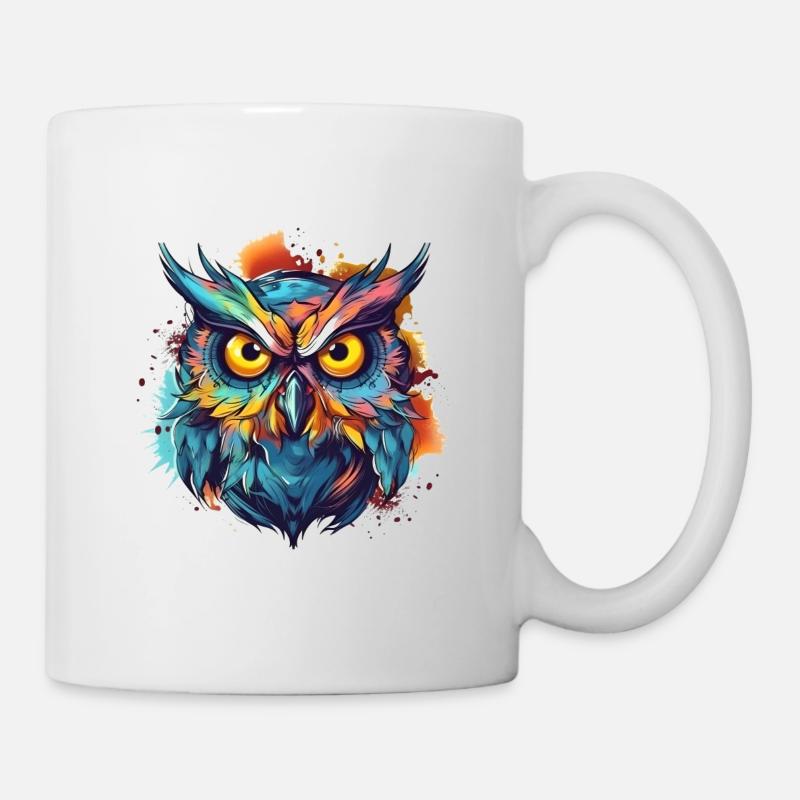 Bunte Eule im Cartoon Style Boho Indie - Tasse - Weiß