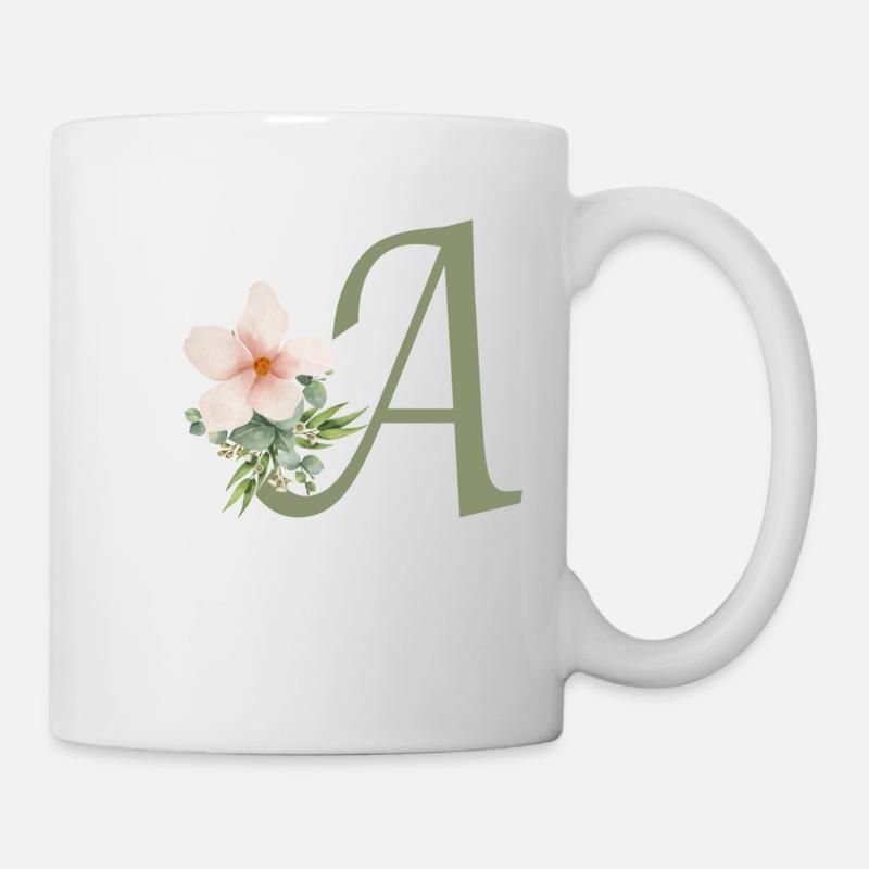 Lettre A avec fleur - Mug blanc - blanc