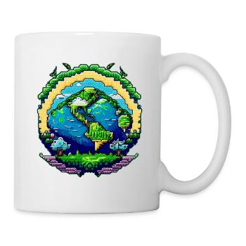 Globus in Pixelkunst - Tasse - Weiß - Rechts