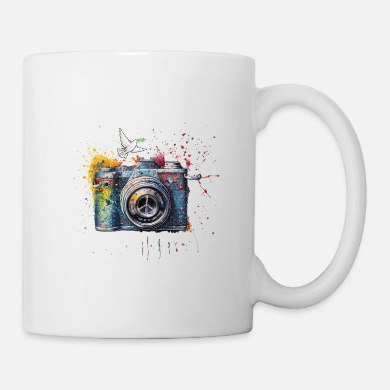 Paint Splash Photo Camera Peace Symbol Press - Mug blanc - blanc