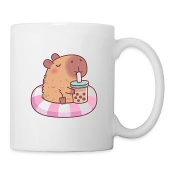 Cute Capybara On Pool Float Drinking Bubble Tea - Mug - white - Right