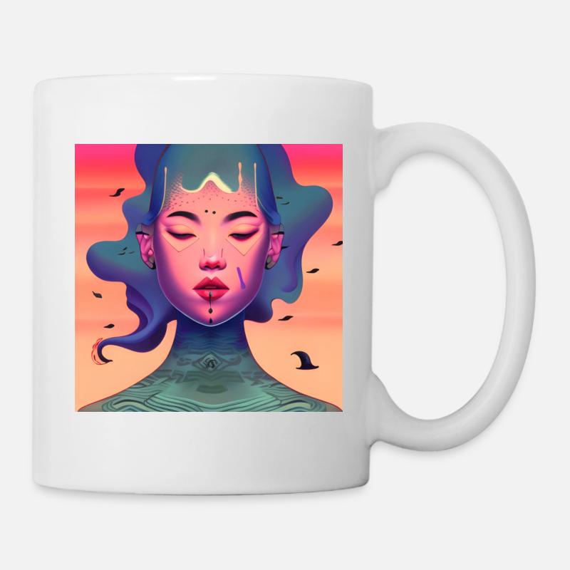 Abstraktes Gesicht Frau Mädchen Kunst - Tasse - Weiß
