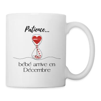 Annonce grossesse Patience bébé arrive en Décembre - Mug blanc - blanc - Droite