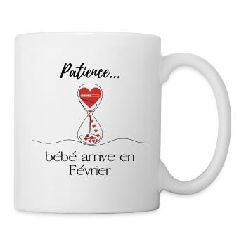 Annonce grossesse. Patience bébé arrive en Février - Mug blanc - blanc - Droite