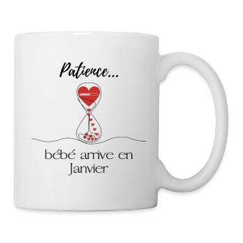 Annonce grossesse. Patience bébé arrive en Janvier - Mug blanc - blanc - Droite