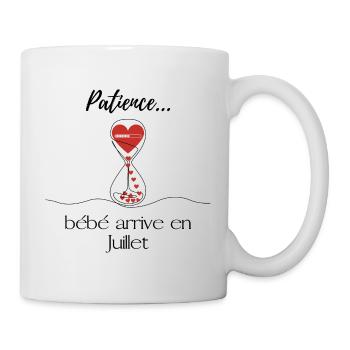 Annonce grossesse. Patience bébé arrive en Juillet - Mug blanc - blanc - Droite