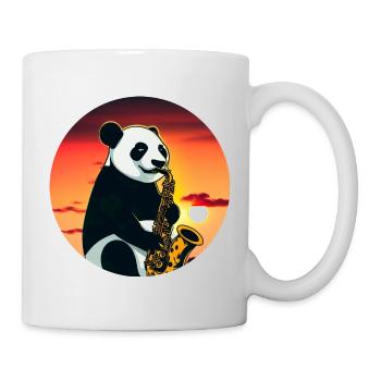 Panda mignon jouant du saxophone au coucher du soleil - Mug blanc - blanc - Droite