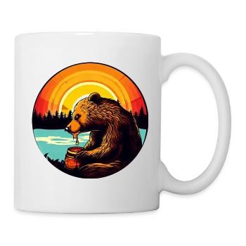 Bear eats honey at sunset - Mug - white - Right