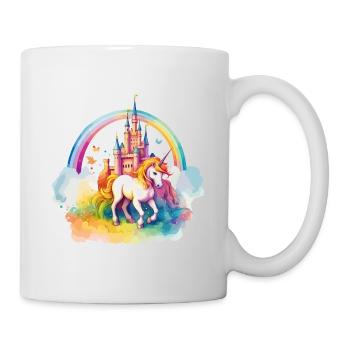 Einhorn Regenbogen Schloss Bunt Magie Fantasie - Tasse - Weiß - Rechts