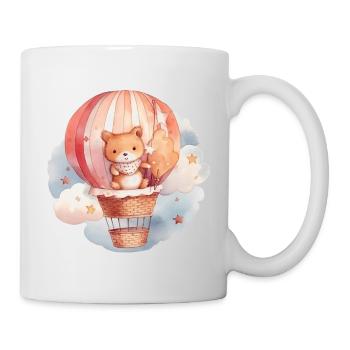 Baby Bär rot mit Ballon und Wolken, Wasserfarben - Tasse - Weiß - Rechts