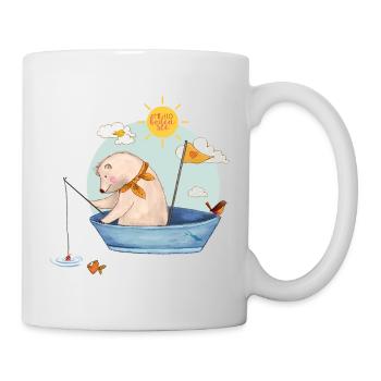 Angelnder Bär m Bodensee im Boot - Tasse - Weiß - Rechts