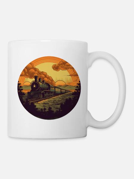 Retro Dampflok im Sonnenuntergang - Tasse - Weiß