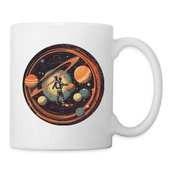 Astronaut im Weltraum mit Sonnensystem und - Tasse - Weiß - Rechts