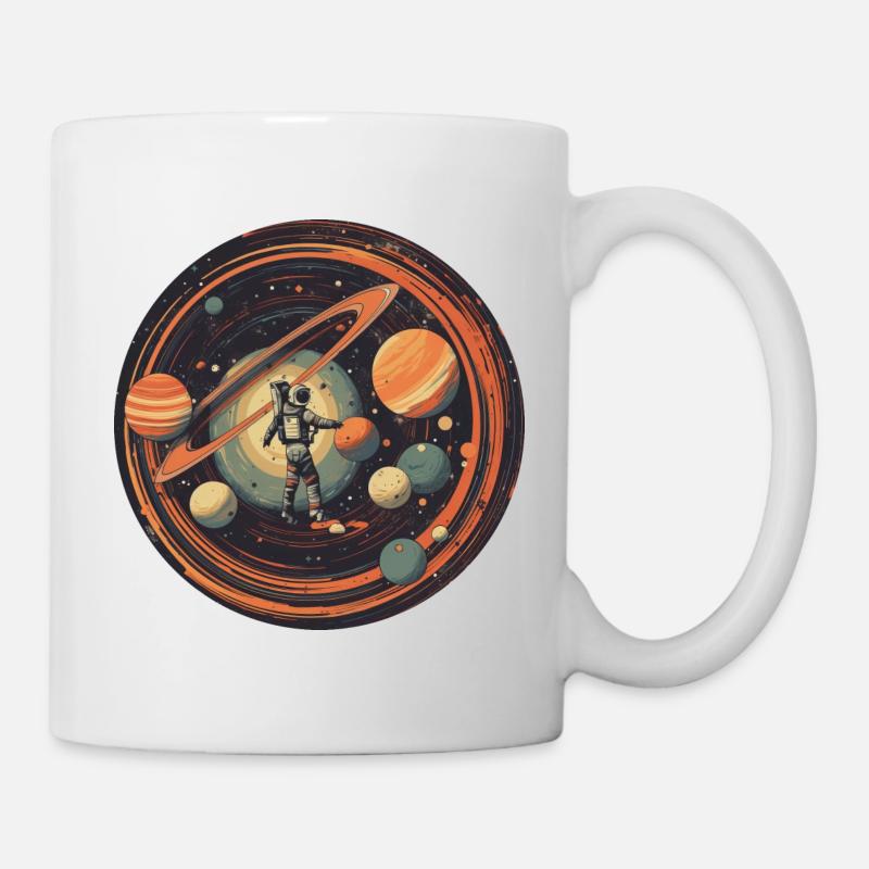 Astronaute dans l’espace avec système solaire et - Mug blanc - blanc