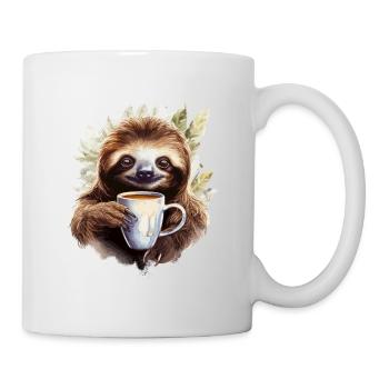 Cooles Faultier mit Kaffeetasse - Tasse - Weiß - Rechts