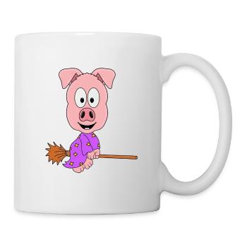 HEXE - SCHWEIN - HEXENBESEN - TIER - KIND - BABY - Tasse - Weiß - Rechts