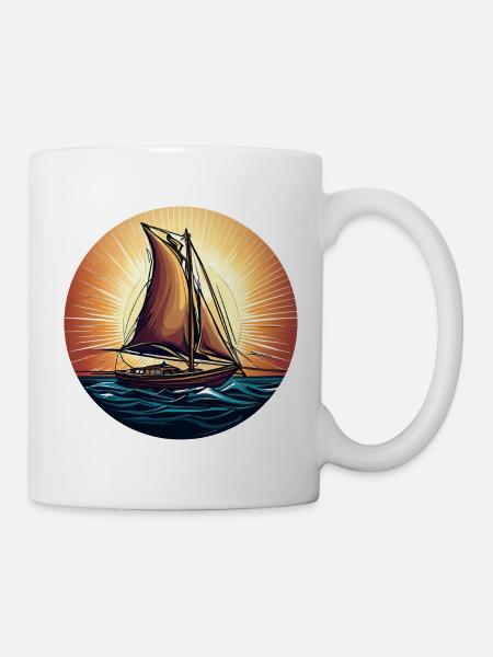 Segelschiff im Sonnenuntergang - Tasse - Weiß
