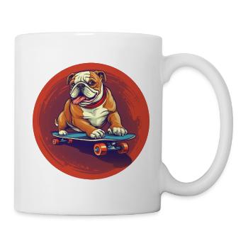 Bulldog on Skateboard - Sunset Red - Mug - white - Right