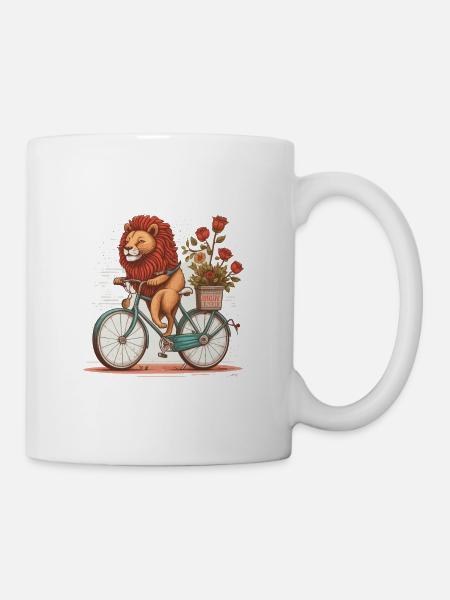 Löwe auf dem Fahrrad - Tasse - Weiß