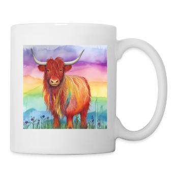 Watercolor Highland Cow with Vibrant Background - Mug - white - Right