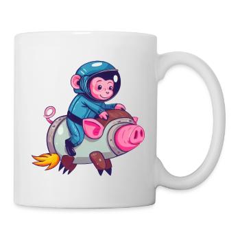 Schwein und Affe als Astronauten - Tasse - Weiß - Rechts