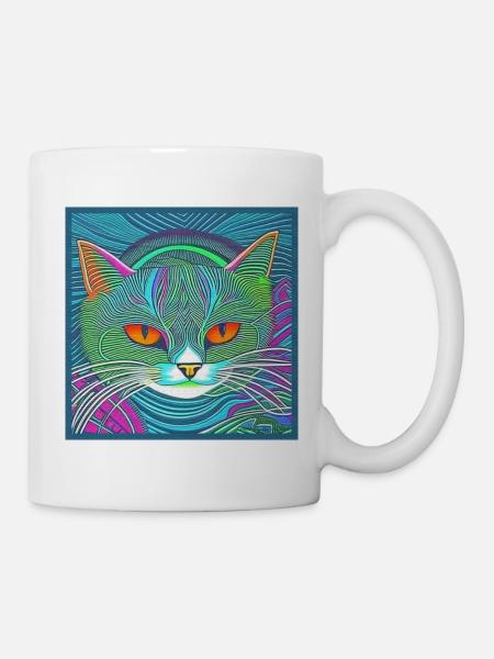 Chat, Coloré, SabineVegan, HerzAufShirt - Mug blanc - blanc
