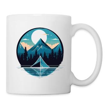 Minimalistisches Design: Campingfreude am See - Tasse - Weiß - Rechts