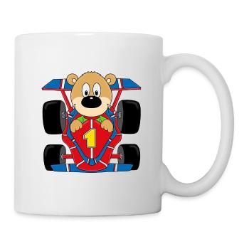 TEDDY - BÄR - RENNFAHRER - AUTO - MOTORSPORT - Tasse - Weiß - Rechts