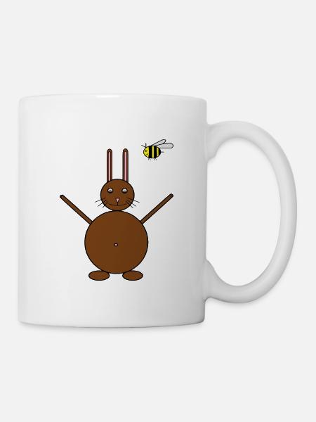 Brown hare & yellow flying honey bee bumblebee - Mug - white