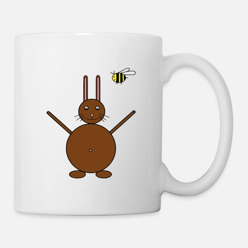 Brauner Hase & gelbe fliegende Honigbiene Hummel - Tasse - Weiß