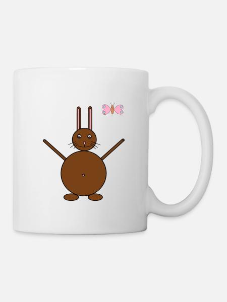 Brown Rabbit & Pink/Blue Butterfly - Mug - white