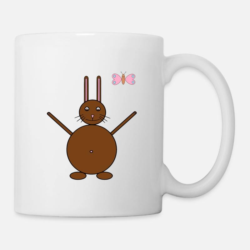 Brown Rabbit & Pink/Blue Butterfly - Mug - white