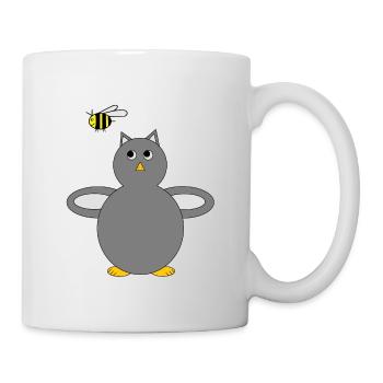 Chouette grise & bourdon d’abeille volante jaune - Mug blanc - blanc - Droite