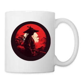Samurai mit Schwert Katana rote Sonne Silhouette - Tasse - Weiß - Rechts